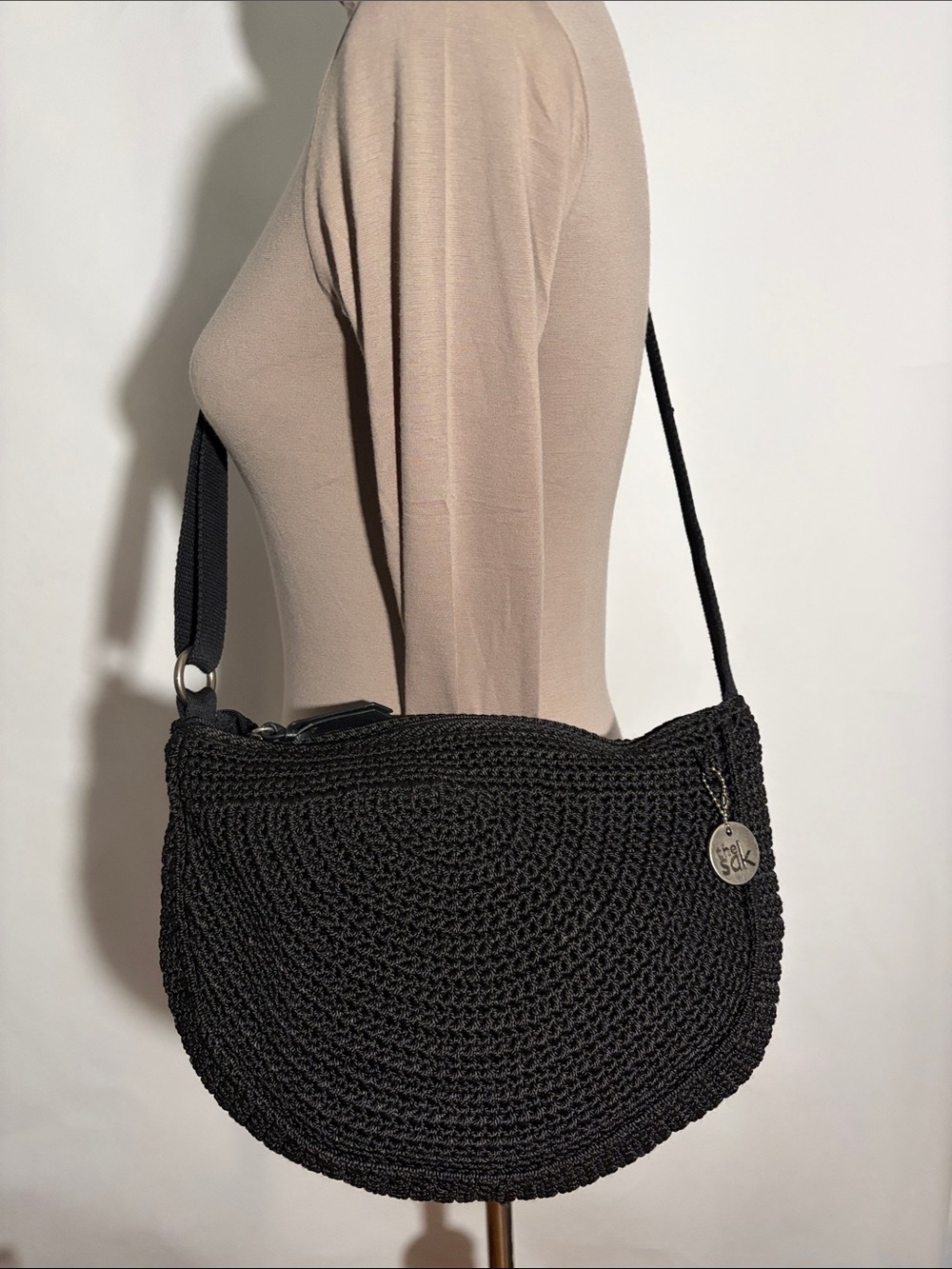 The Sak Ryder Crescent Black Crochet Crossbody Purse